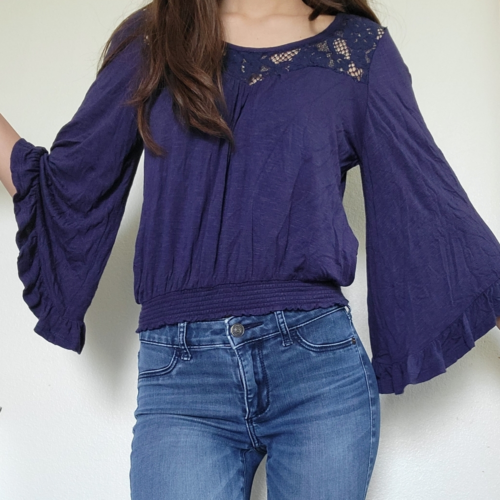 Navy blue bell sleeve top